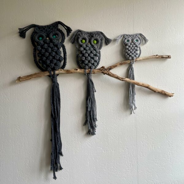 Famille hibou en macramé