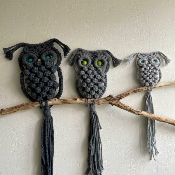 Famille hibou en macramé